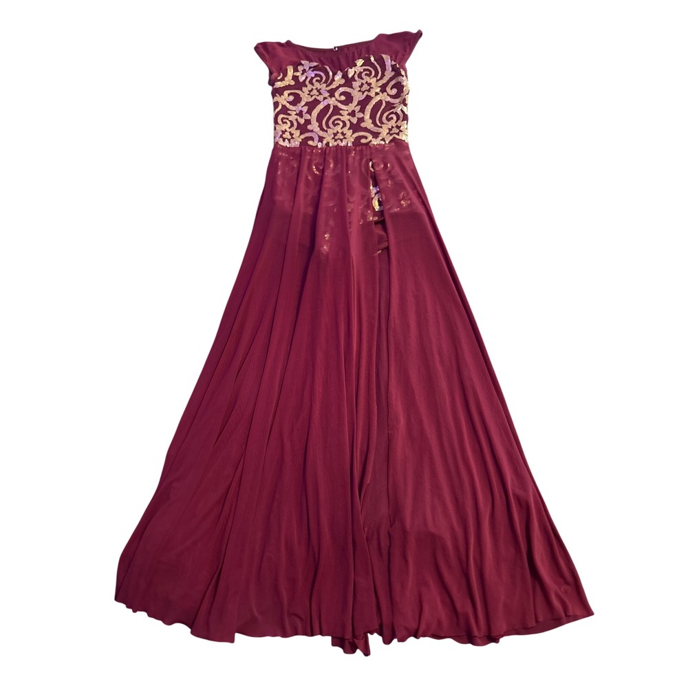Weissman Burgundy Sequin Mesh Lyrical Dance Costume Dress Leotard Adult SA